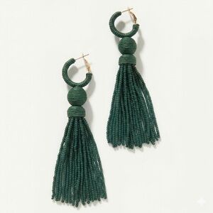Anthropologie Green Beaded Tassel Hoop Earrings - Women Jewelry